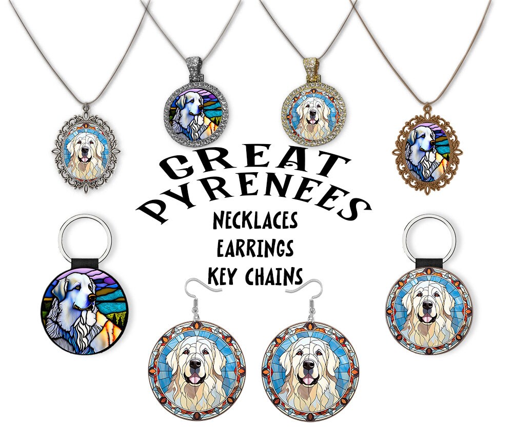 Great Pyrenees Jewelry - Stained Glass Style Necklaces, Earrings and more!