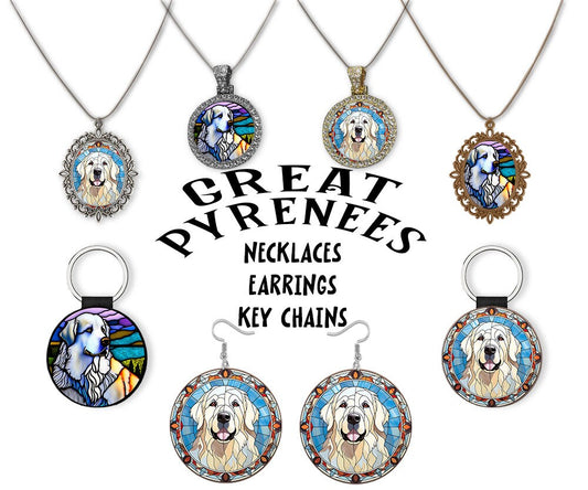 Great Pyrenees Jewelry - Stained Glass Style Necklaces, Earrings and more!