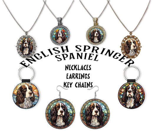 English Springer Spaniel Jewelry - Stained Glass Style Necklaces, Earrings and more!