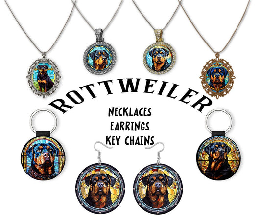 Rottweiler Jewelry - Stained Glass Style Necklaces, Earrings and more!