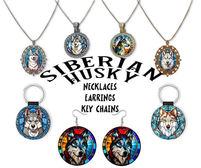 Siberian Husky Jewelry - Stained Glass Style Necklaces, Earrings and more!