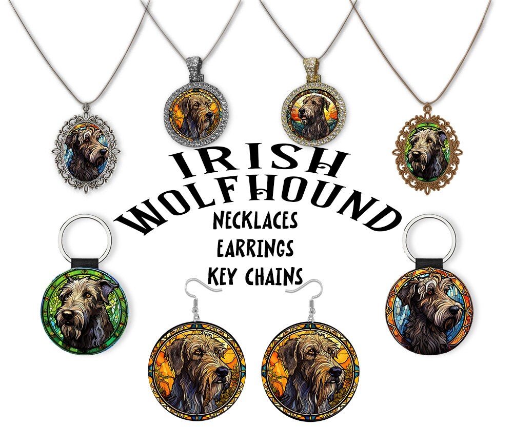 Irish Wolfhound Jewelry - Stained Glass Style Necklaces, Earrings and more!