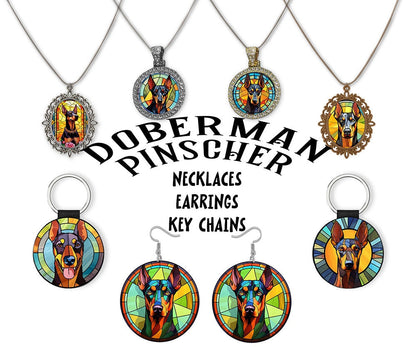 Doberman Pinscher Jewelry - Stained Glass Style Necklaces, Earrings and more!