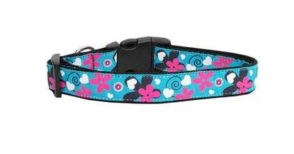 Pet Dog & Cat Nylon Collar or Leash, "Aqua Love"