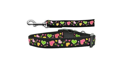 Pet Dog & Cat Nylon Collar or Leash, "Neon Love"