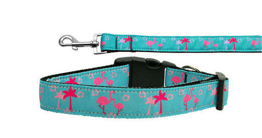 Pet Dog & Cat Nylon Collar or Leash, "Pink Flamingos"