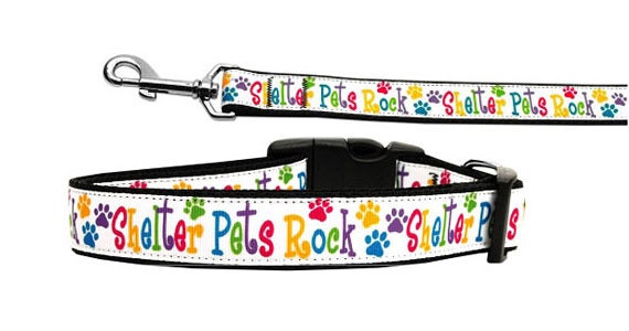 Pet Dog & Cat Nylon Collar or Leash, "Shelter Pets Rock"