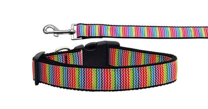 Pet Dog & Cat Nylon Collar or Leash, "Zigzaggy Rainbow"