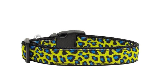 Pet Dog & Cat Nylon Collar or Leash, "Blue and Yellow Leopard Print"