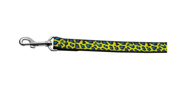 Pet Dog & Cat Nylon Collar or Leash, "Blue and Yellow Leopard Print"