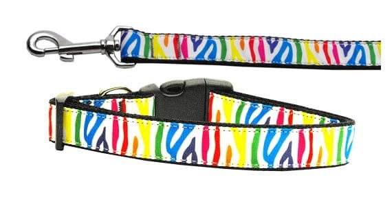 Pet Dog & Cat Nylon Collar or Leash, "Zebra Rainbow"