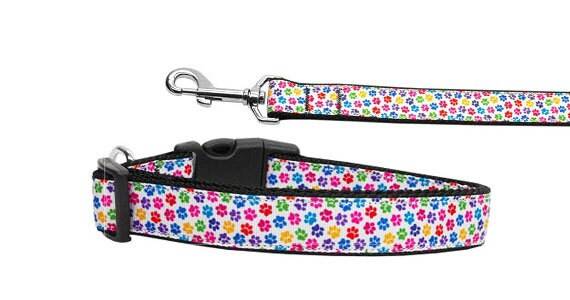 Pet Dog & Cat Nylon Collar or Leash, "Confetti Paws"