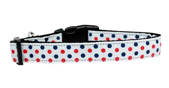 Pet Dog & Cat Nylon Collar or Leash, "Patriotic Polka Dots"