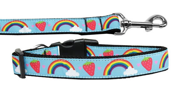 Pet Dog and Cat Nylon Collar or Leash, "Rainbows & Berries"