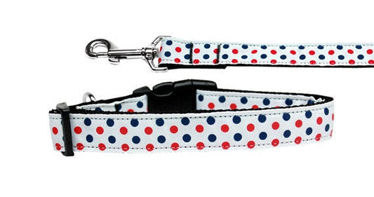 Pet Dog & Cat Nylon Collar or Leash, "Patriotic Polka Dots"