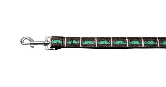 Pet Dog & Cat Nylon Collar or Leash, "Aqua Moustaches"