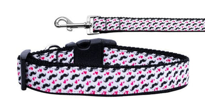 Pet Dog & Cat Nylon Collar or Leash, "Moustache Love"