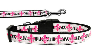 Pet Dog & Cat Nylon Collar or Leash, "Pink Fleur De Lis"