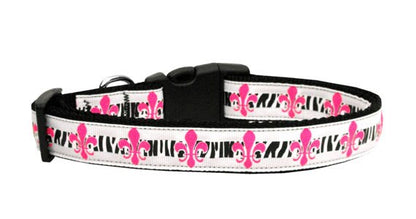 Pet Dog & Cat Nylon Collar or Leash, "Pink Fleur De Lis"