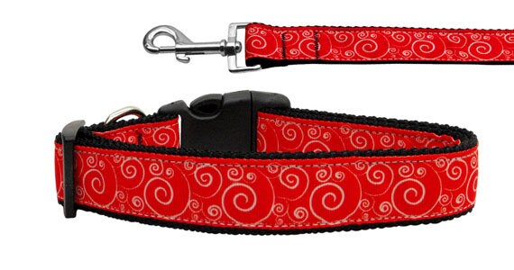 Pet Dog and Cat Nylon Collar or Leash, "Red & White Swirly"