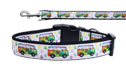 Pet Dog & Cat Nylon Collar or Leash, "Peace Bus"