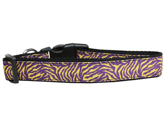 Pet Dog & Cat Nylon Collar or Leash, "Purple and Yellow Tiger Stripes"