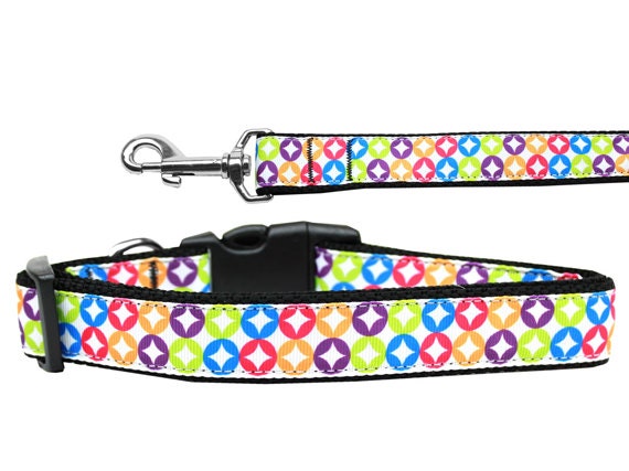 Pet Dog & Cat Nylon Collar or Leash, "Bright Diamonds"