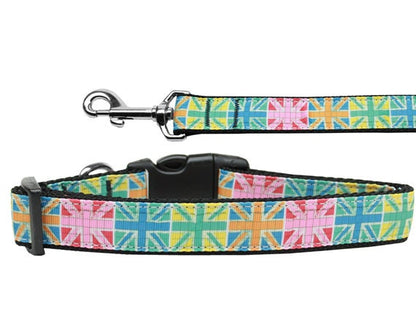 Pet Dog & Cat Nylon Collar or Leash, "Multi-Color UK Flag"