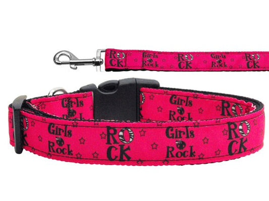 Pet Dog & Cat Nylon Collar or Leash, "Girls Rock"