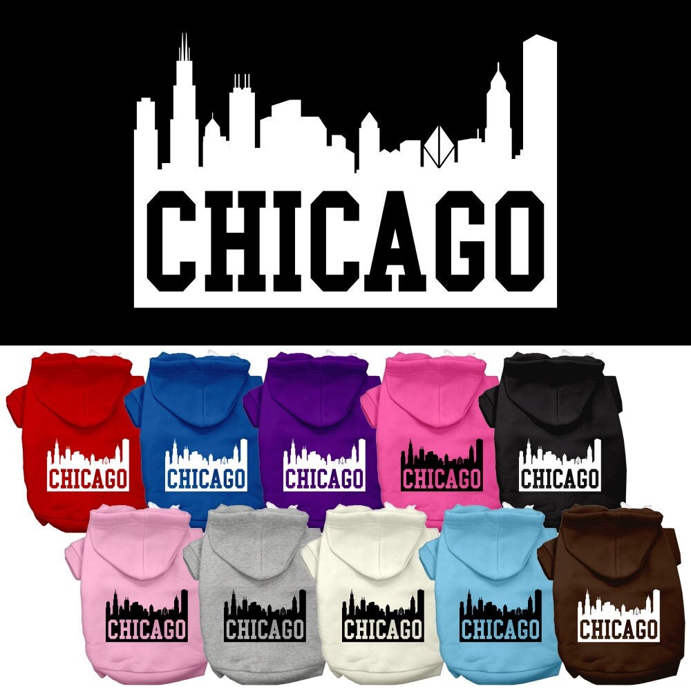 Pet, Dog & Cat Hoodie Screen Printed, "Chicago Skyline"