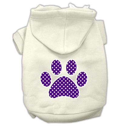 Pet, Dog & Cat Hoodie Screen Printed, "Purple Swiss Dots Paw"