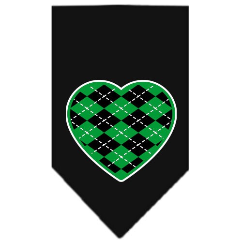 Pet and Dog Bandana Screen Printed, "Green Argyle Heart"