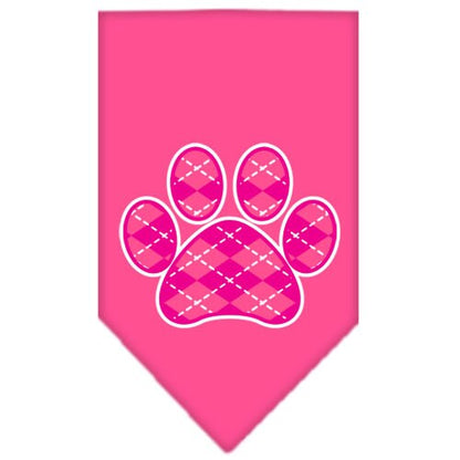 Pet and Dog Bandana Screen Printed,  "Pink Argyle Paw"