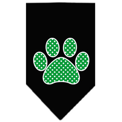 Pet and Dog Bandana Screen Printed, "Green Swiss Dot Paw"