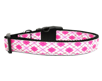 Pet Dog & Cat Nylon Collar or Leash, "Pink Argyle"