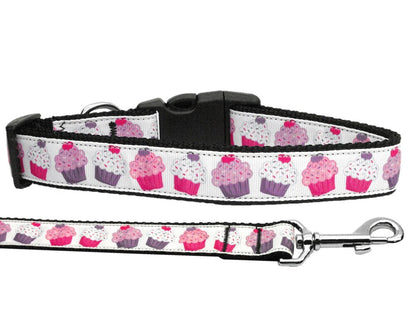 Pet Dog & Cat Nylon Collar or Leash, "Pink Purple Cupcakes"