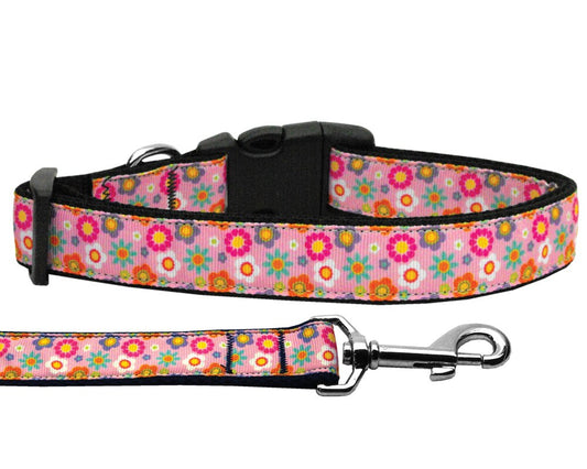 Pet Dog & Cat Nylon Collar or Leash, "Pink Spring Flowers"