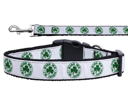 Pet Dog & Cat Nylon Collar or Leash, "Kiss Me I'm Irish"