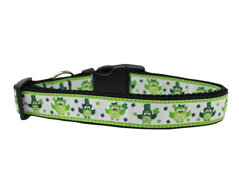 Pet Dog & Cat Nylon Collar or Leash, "St. Patty's Day Party Owls"