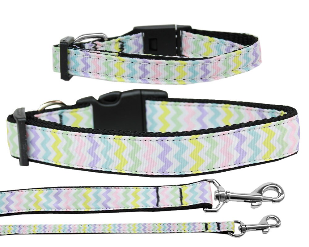 Pet Dog & Cat Nylon Collar or Leash, "Spring Chevron"