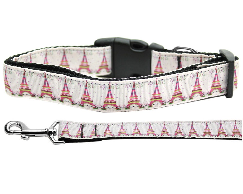 Pet Dog & Cat Nylon Collar or Leash, "Eiffel Tower"