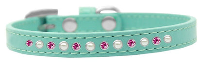 Dog, Puppy and Pet Fashion Collar, "Pearl & Pink Crystals"