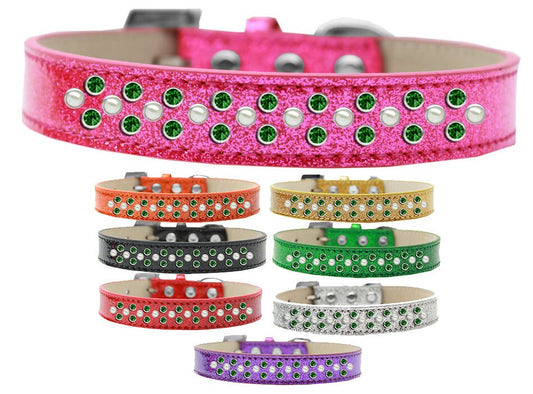 Dog, Puppy & Pet Ice Cream  Collar, "Pearl and Emerald Green Crystal Rimsets Sprinkles"