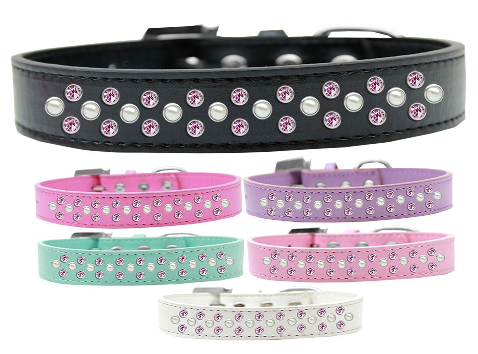 Dog, Puppy & Pet Fashion  Collar, "Pearl and Light Pink Crystal Rimsets Sprinkles"