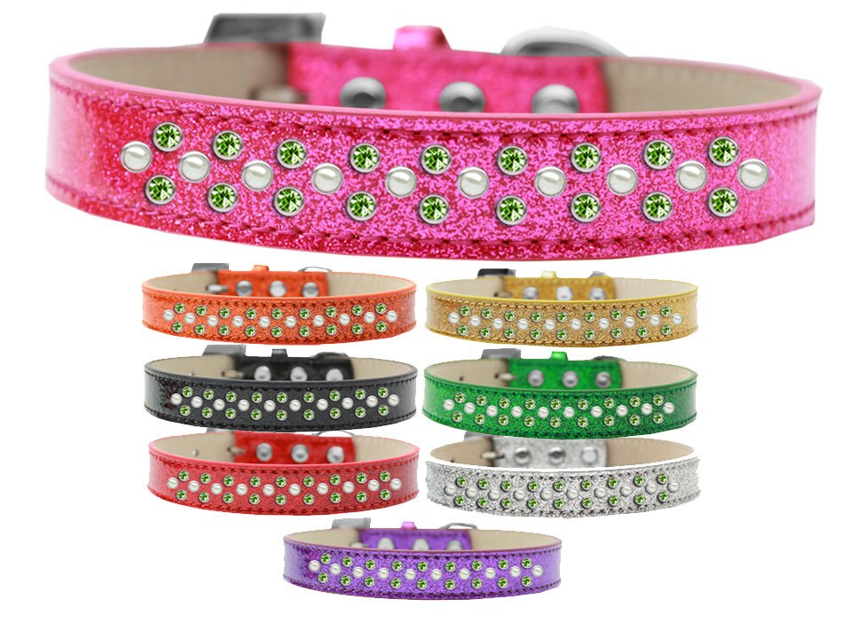 Dog, Puppy & Pet Ice Cream  Collar, "Pearl and Lime Green Crystal Rimsets Sprinkles"