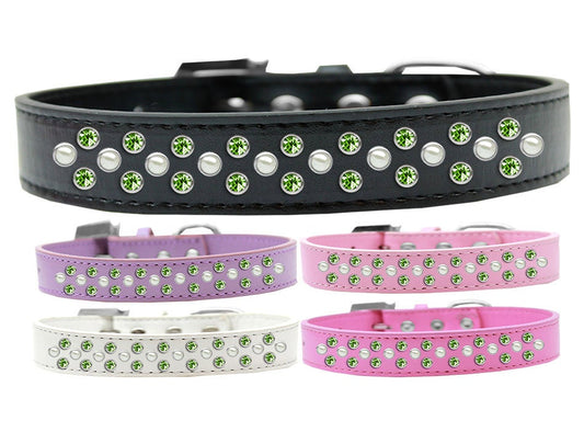 Dog, Puppy & Pet Fashion  Collar, "Pearl and Lime Green Crystal Rimsets Sprinkles"