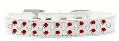 Dog, Puppy & Pet Fashion  Collar, "Pearl and Red Crystal Rimsets Sprinkles"