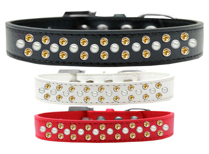 Dog, Puppy & Pet Fashion  Collar, "Pearl and Yellow Crystal Rimsets Sprinkles"