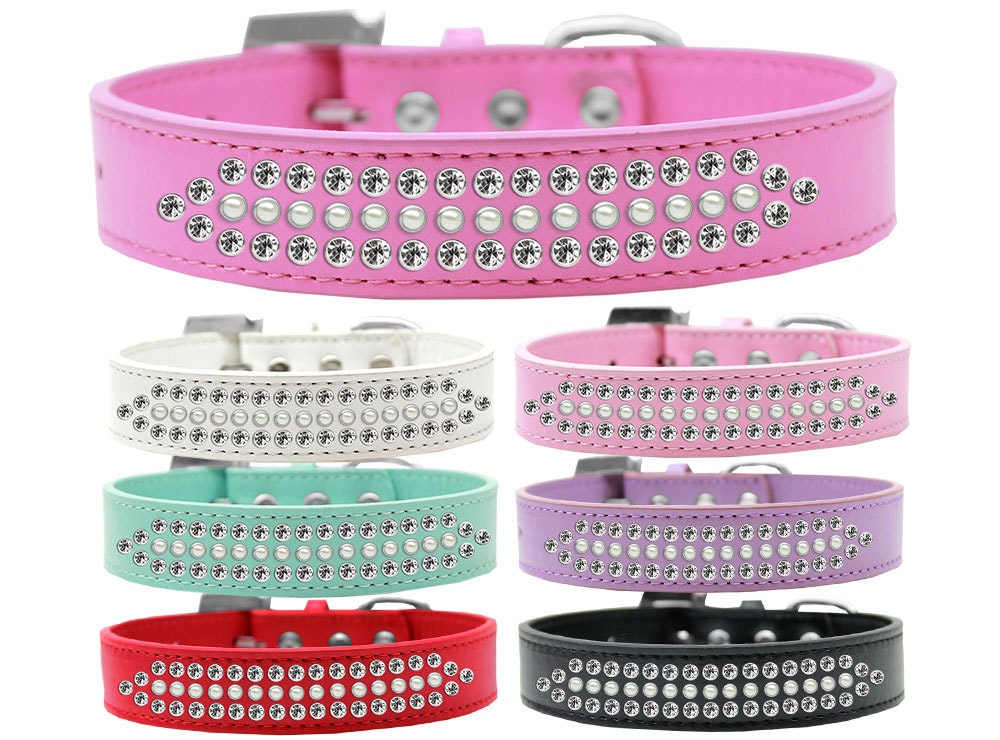 Dog, Puppy and Pet Fashion Collar, "Ritz Pearl & Clear Crystal Rimsets"