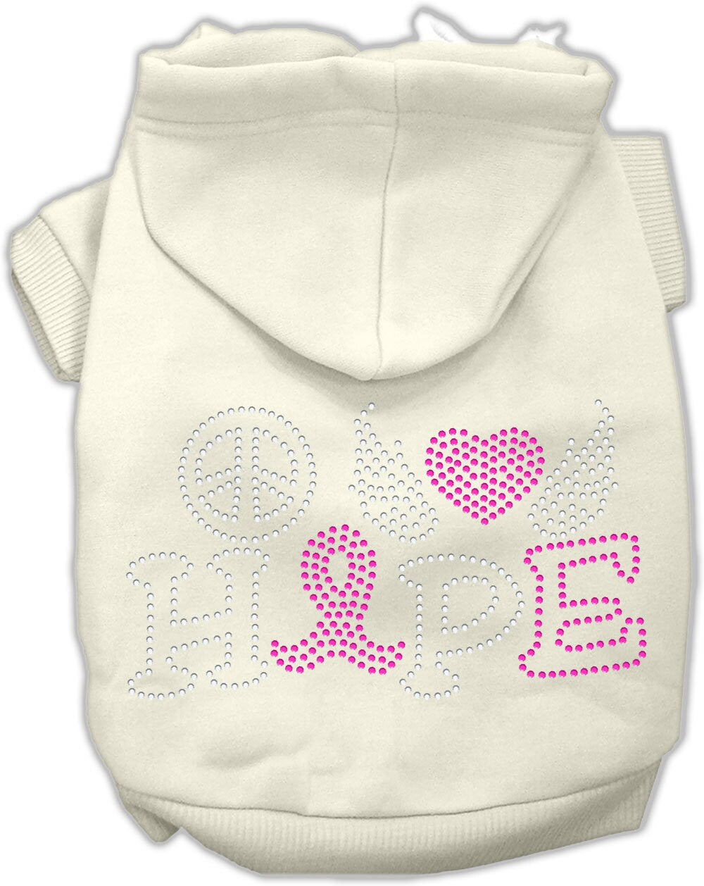 Pet, Dog & Cat Hoodie Rhinestone, "Peace Love Hope Breast Cancer"